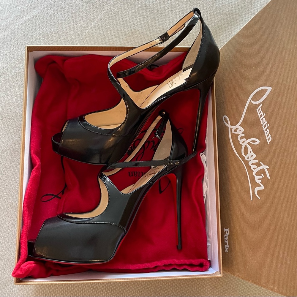 NWT❤️CHRISTIAN LOUBOUTIN❤️Mira Bella 120 Nappa Shiny/Pat Vinyl - Picture 4 of 9